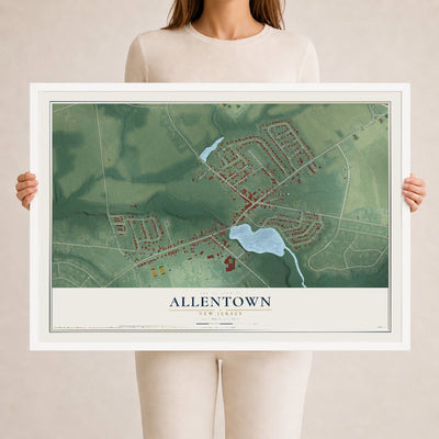 Allentown, New Jersey map print, 24" x 36" W/ White Ayous Wood Frame mockup
