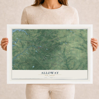 Alloway, New Jersey map print, 12" x 18" W/ White Ayous Wood Frame mockup