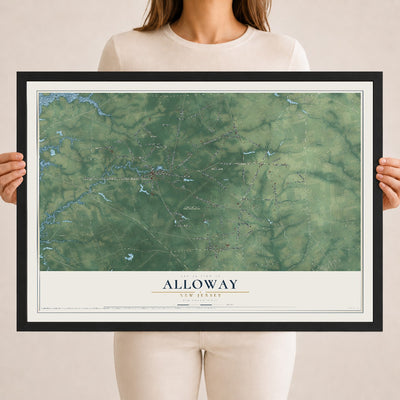 Alloway, New Jersey map print, 18" x 24" W/ Black Ayous Wood Frame mockup