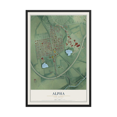 Alpha, New Jersey map print, 12" x 18" W/ Black Ayous Wood Frame mockup