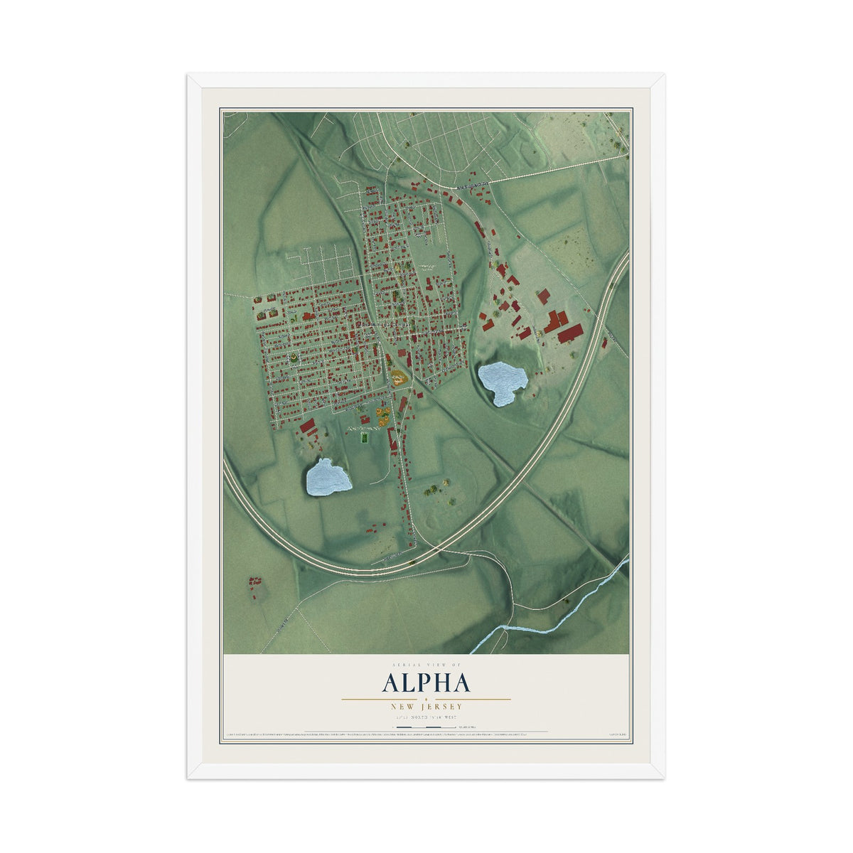 Alpha, New Jersey map print, 12" x 18" W/ White Ayous Wood Frame mockup