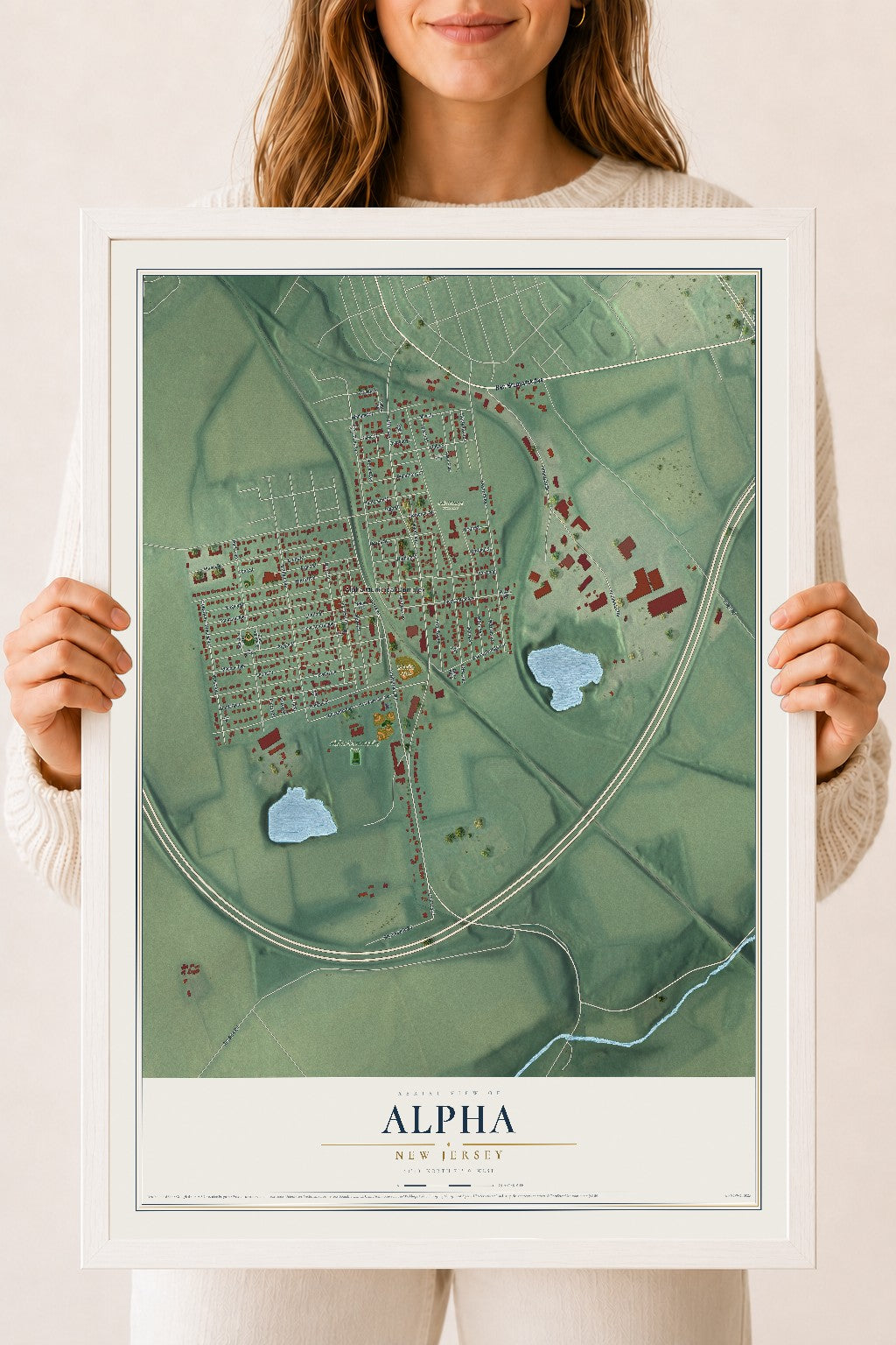 Alpha, New Jersey map print, 18" x 24" W/ White Ayous Wood Frame mockup
