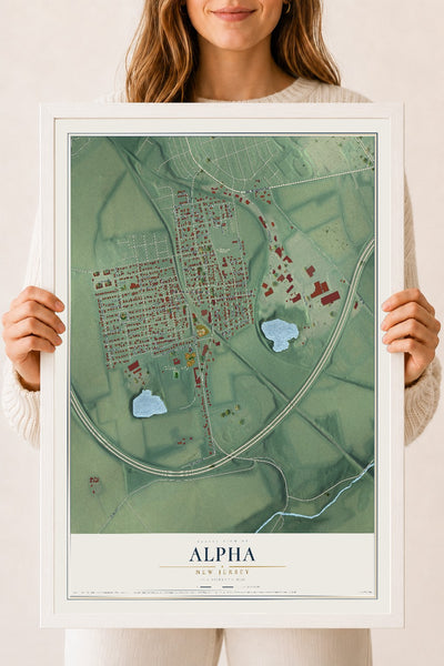 Alpha, New Jersey map print, 18" x 24" W/ White Ayous Wood Frame mockup