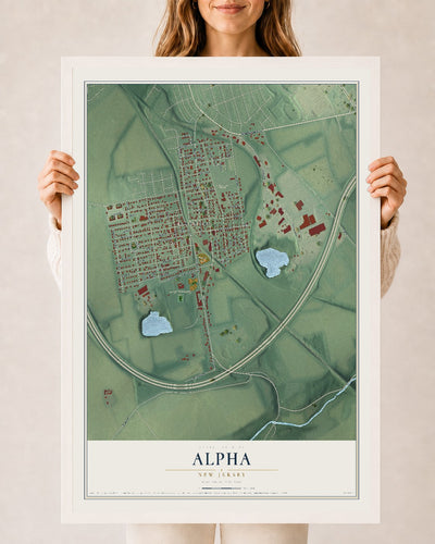 Alpha, New Jersey map print, 24" x 36" W/ White Ayous Wood Frame mockup