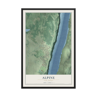 Alpine, New Jersey map print, 12" x 18" W/ Black Ayous Wood Frame mockup