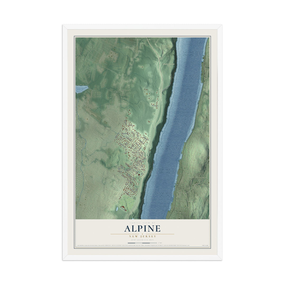 Alpine, New Jersey map print, 12" x 18" W/ White Ayous Wood Frame mockup