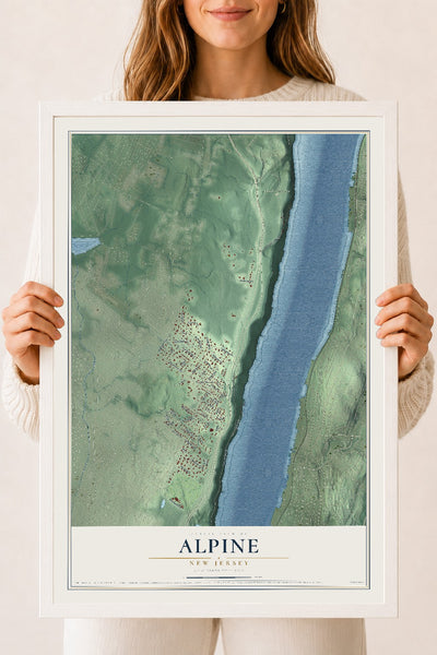 Alpine, New Jersey map print, 18" x 24" W/ White Ayous Wood Frame mockup