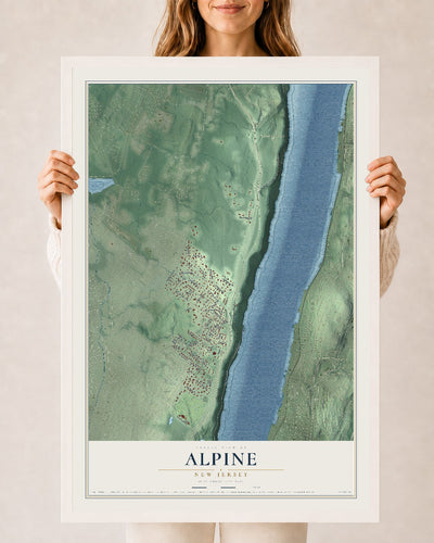Alpine, New Jersey map print, 24" x 36" W/ White Ayous Wood Frame mockup