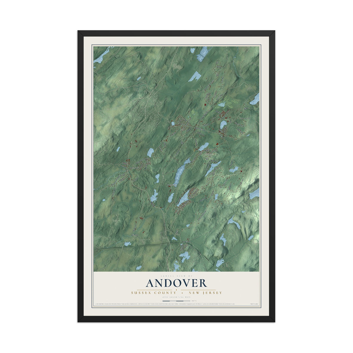 Andover, New Jersey map print, 12" x 18" W/ Black Ayous Wood Frame mockup
