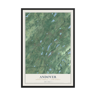 Andover, New Jersey map print, 12" x 18" W/ Black Ayous Wood Frame mockup