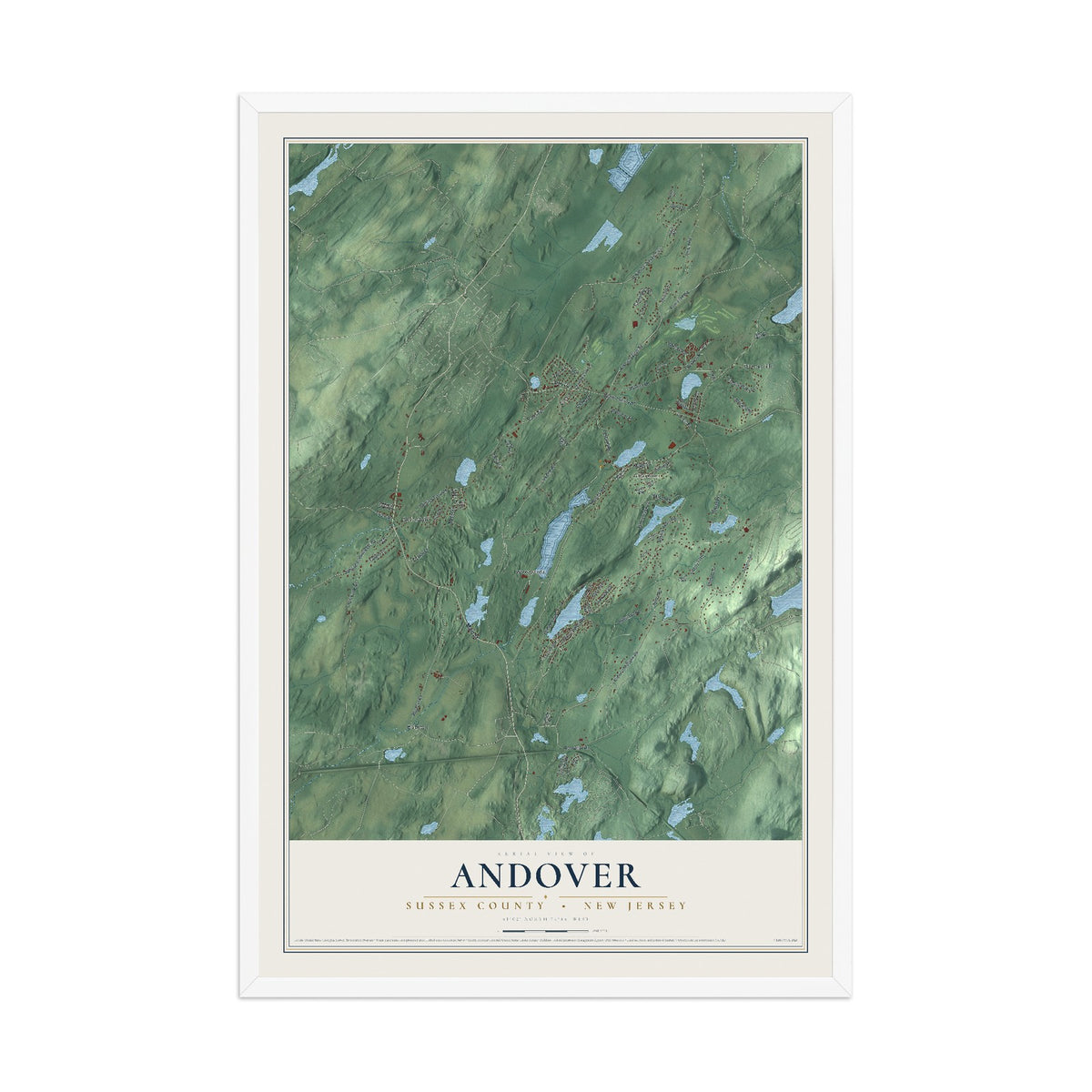 Andover, New Jersey map print, 12" x 18" W/ White Ayous Wood Frame mockup