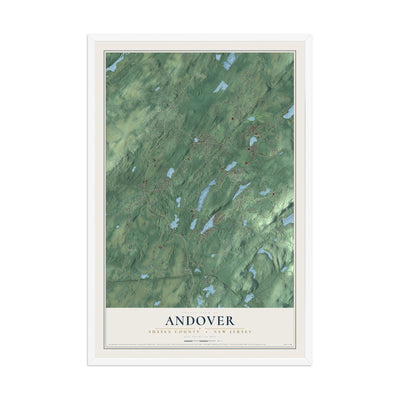 Andover, New Jersey map print, 12" x 18" W/ White Ayous Wood Frame mockup