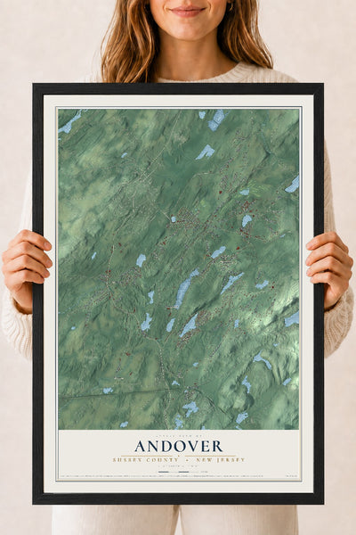 Andover, New Jersey map print, 18" x 24" W/ Black Ayous Wood Frame mockup