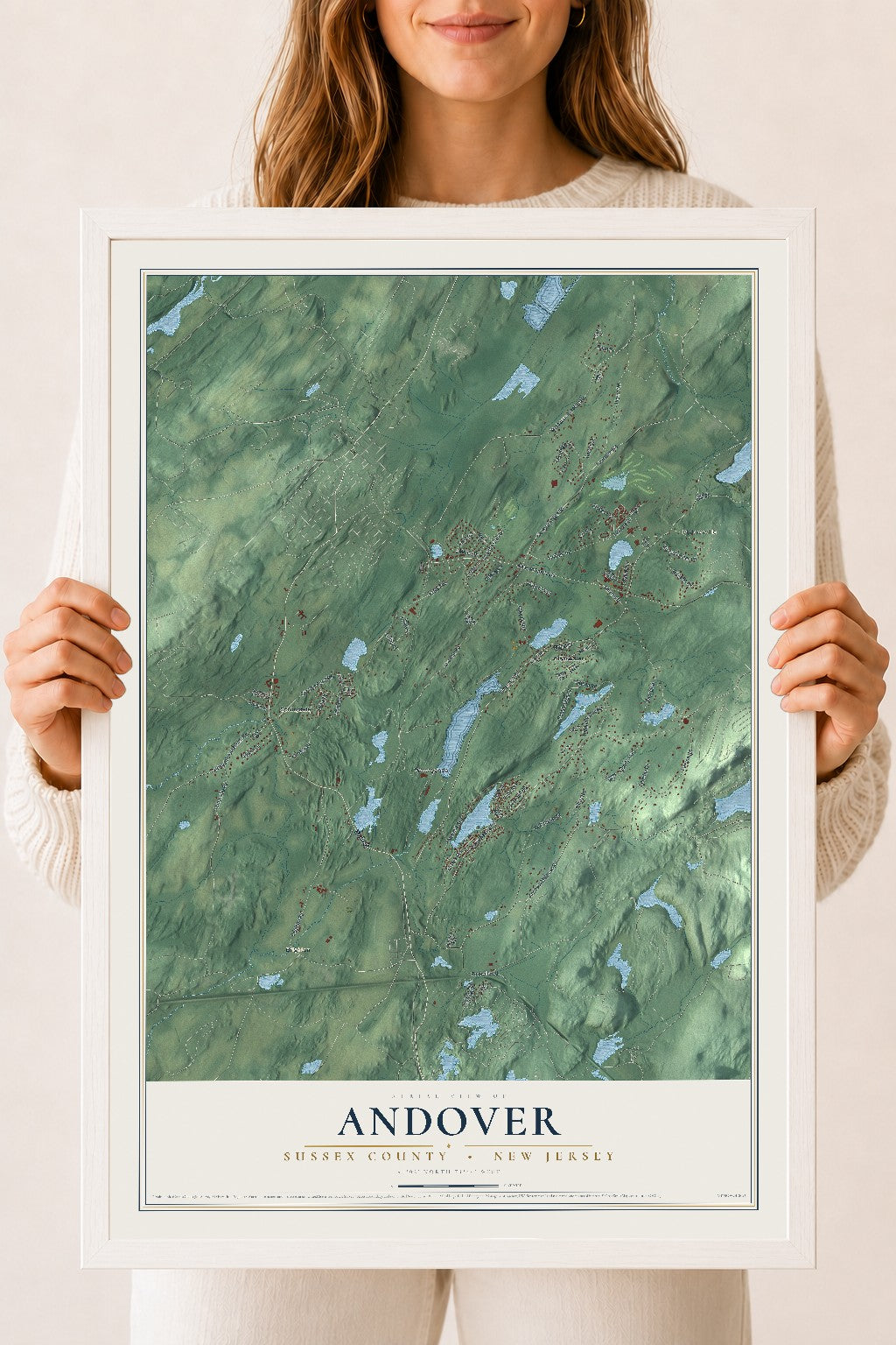 Andover, New Jersey map print, 18" x 24" W/ White Ayous Wood Frame mockup