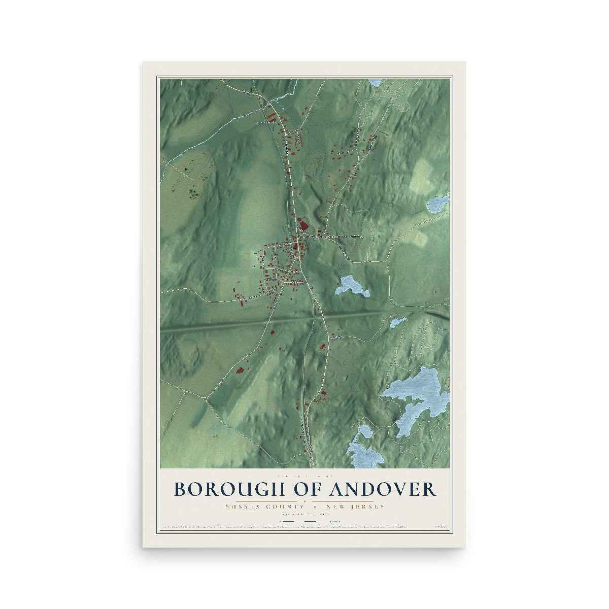 Borough of Andover, New Jersey map print, 12" x 18" Archival Matte Print mockup