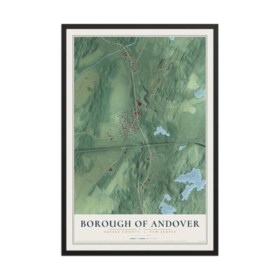 Borough of Andover, New Jersey map print, 12" x 18" W/ Black Ayous Wood Frame mockup