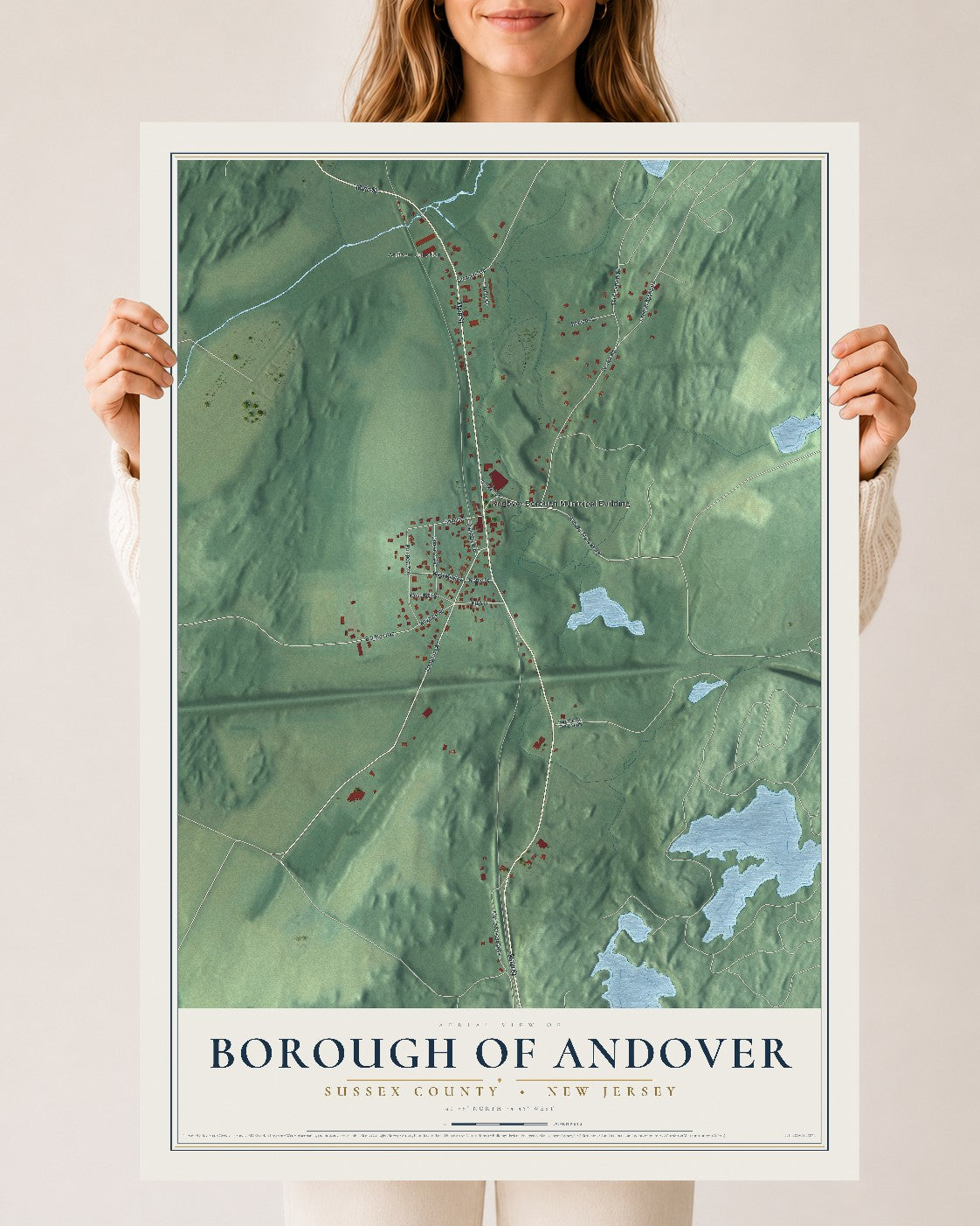 Borough of Andover, New Jersey map print, 24" x 36" Archival Matte Print mockup