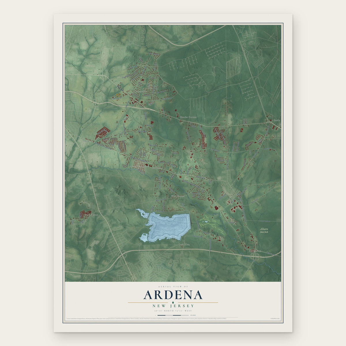 Ardena, New Jersey map print, the full design