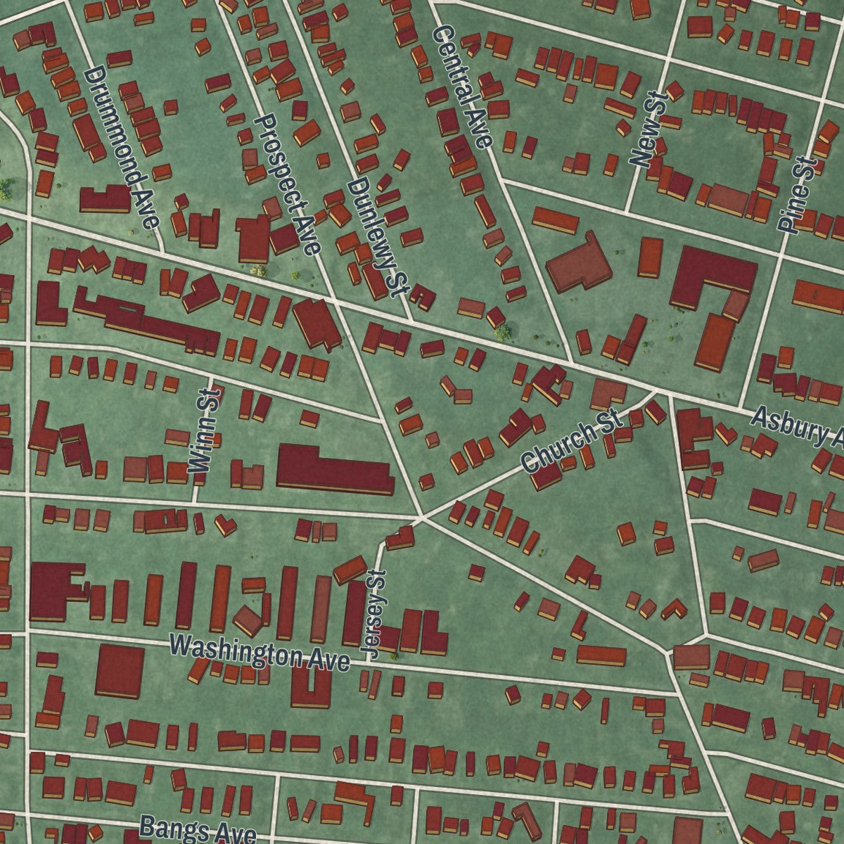 Close-up 1 of the Asbury Park, New Jersey map artwork
