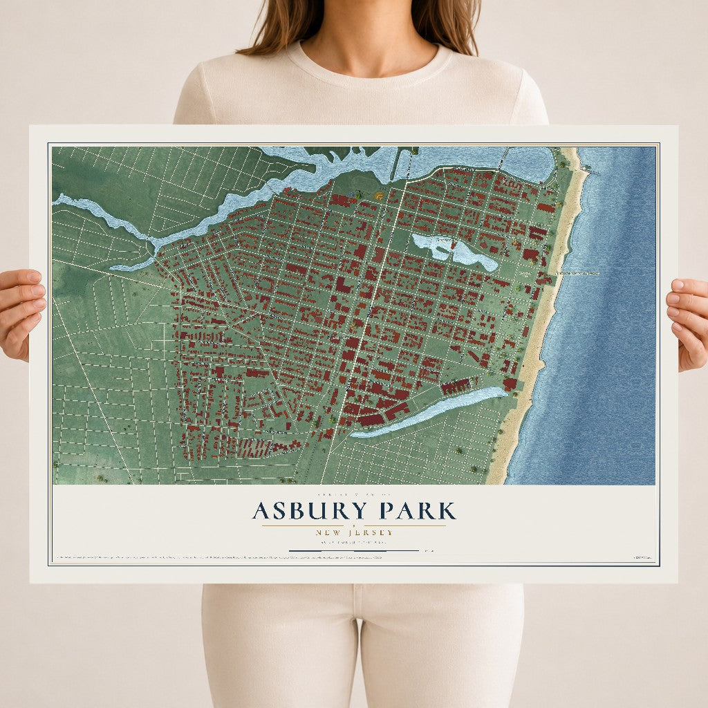 Asbury Park, New Jersey map print, 18" x 24" Archival Matte Print mockup