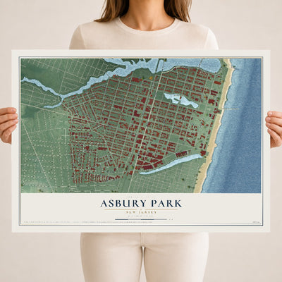 Asbury Park, New Jersey map print, 18" x 24" Archival Matte Print mockup