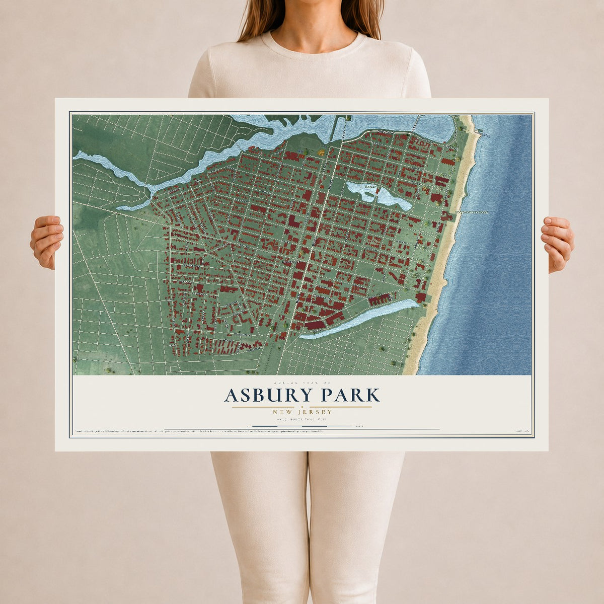 Asbury Park, New Jersey map print, 24" x 36" Archival Matte Print mockup