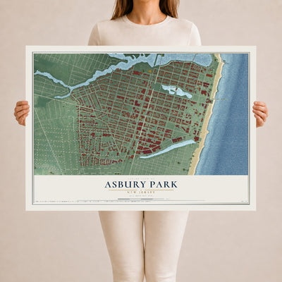 Asbury Park, New Jersey map print, 24" x 36" Archival Matte Print mockup