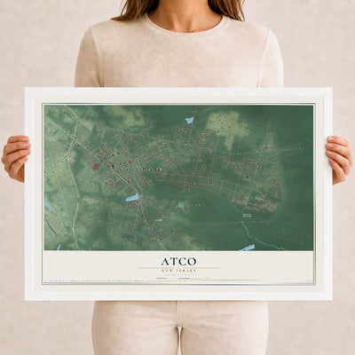 Atco, New Jersey map print, 12" x 18" W/ White Ayous Wood Frame mockup