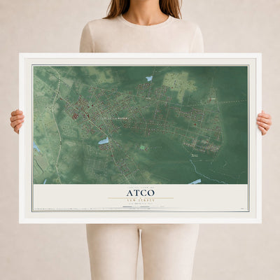 Atco, New Jersey map print, 24" x 36" W/ White Ayous Wood Frame mockup