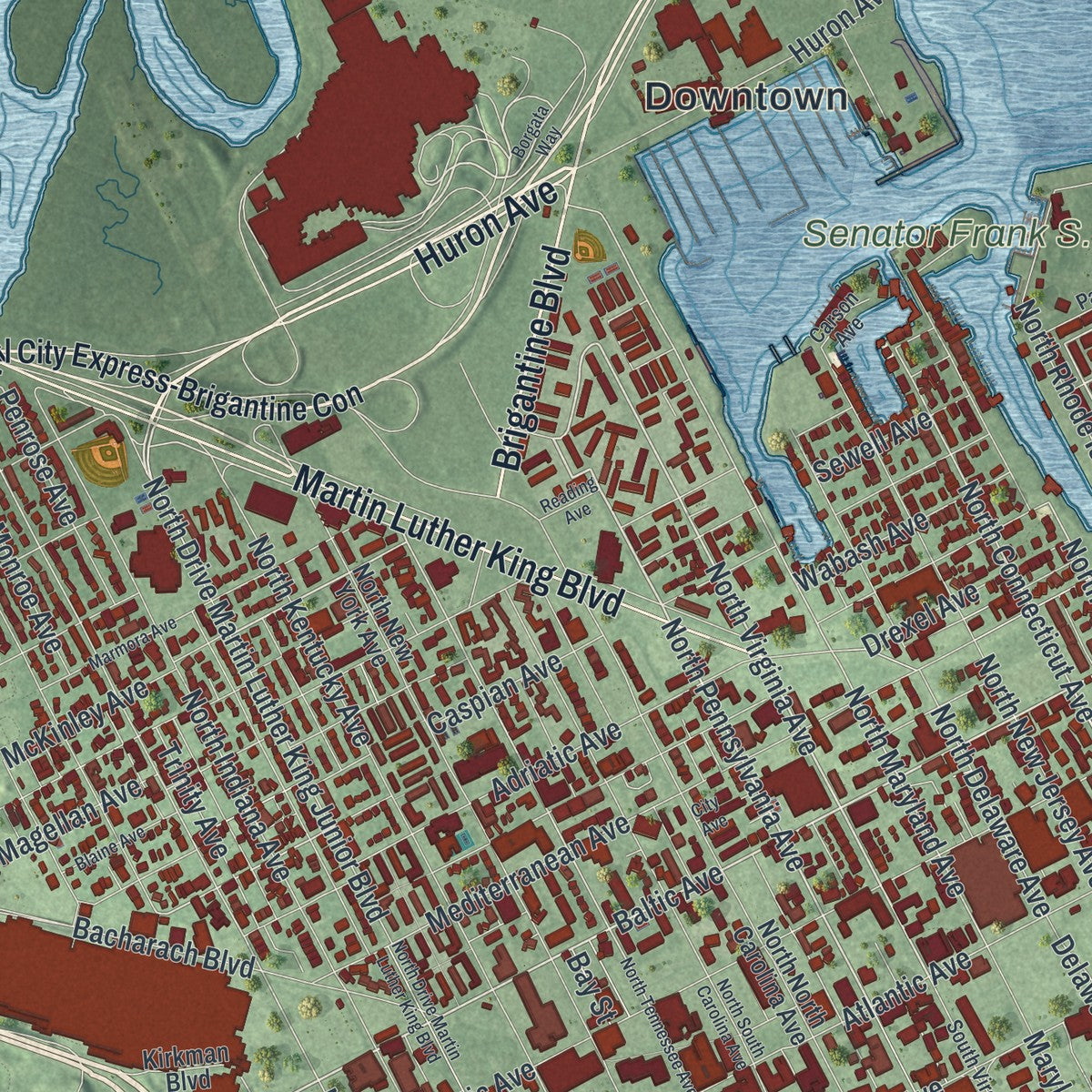 Close-up 1 of the Atlantic City, New Jersey map artwork
