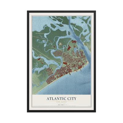Atlantic City, New Jersey map print, 12" x 18" W/ Black Ayous Wood Frame mockup