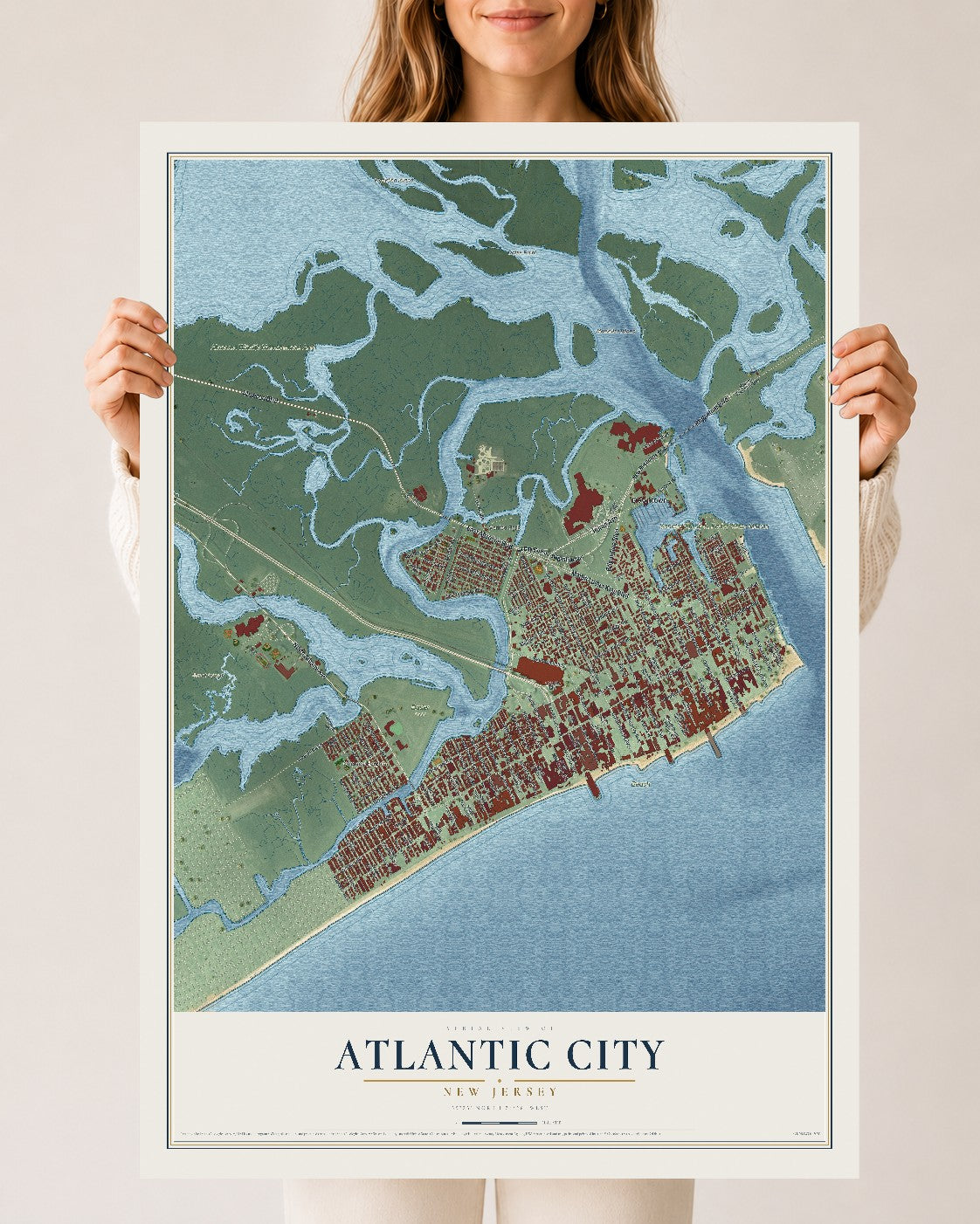 Atlantic City, New Jersey map print, 24" x 36" Archival Matte Print mockup