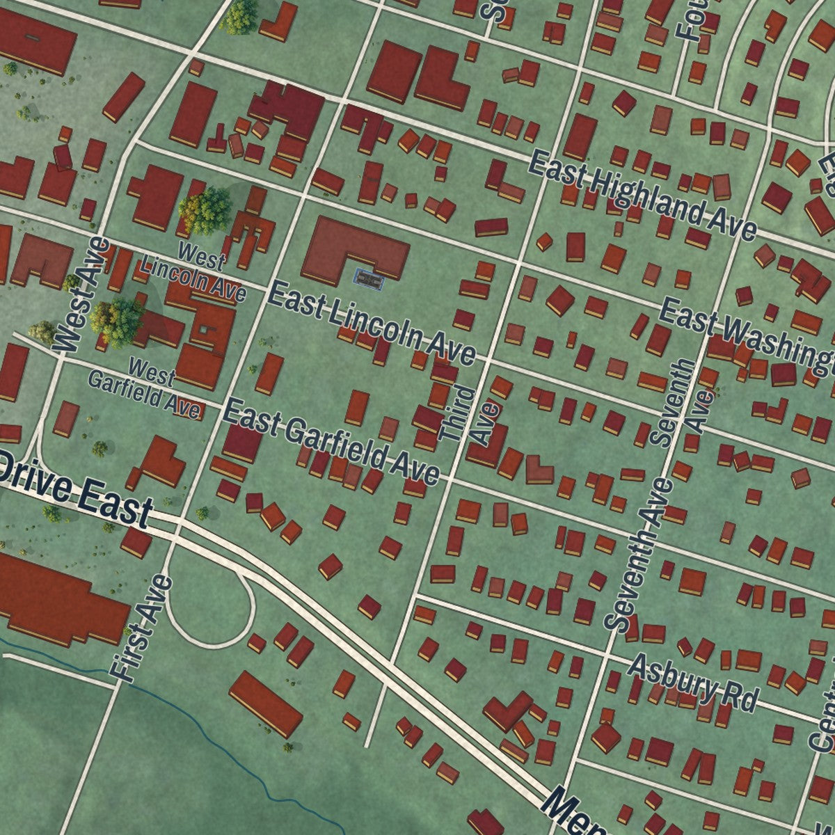 Close-up 1 of the Atlantic Highlands, New Jersey map artwork