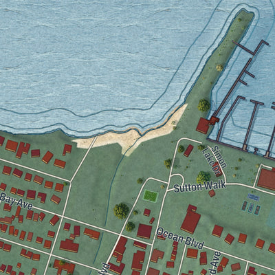 Close-up 2 of the Atlantic Highlands, New Jersey map artwork