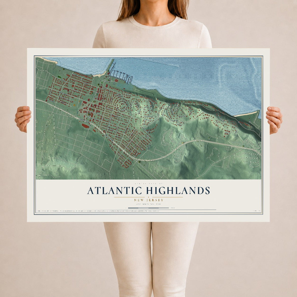 Atlantic Highlands, New Jersey map print, 24" x 36" Archival Matte Print mockup
