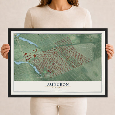 Audubon, New Jersey map print, 12" x 18" W/ Black Ayous Wood Frame mockup