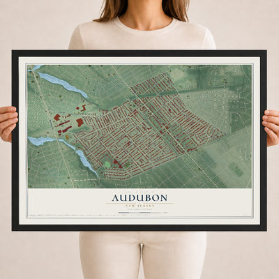 Audubon, New Jersey map print, 18" x 24" W/ Black Ayous Wood Frame mockup