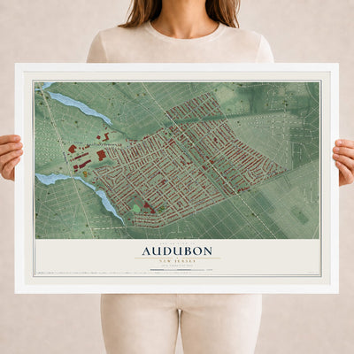 Audubon, New Jersey map print, 18" x 24" W/ White Ayous Wood Frame mockup