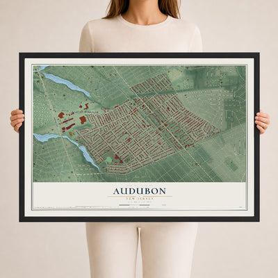 Audubon, New Jersey map print, 24" x 36" W/ Black Ayous Wood Frame mockup