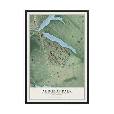 Audubon Park, New Jersey map print, 12" x 18" W/ Black Ayous Wood Frame mockup