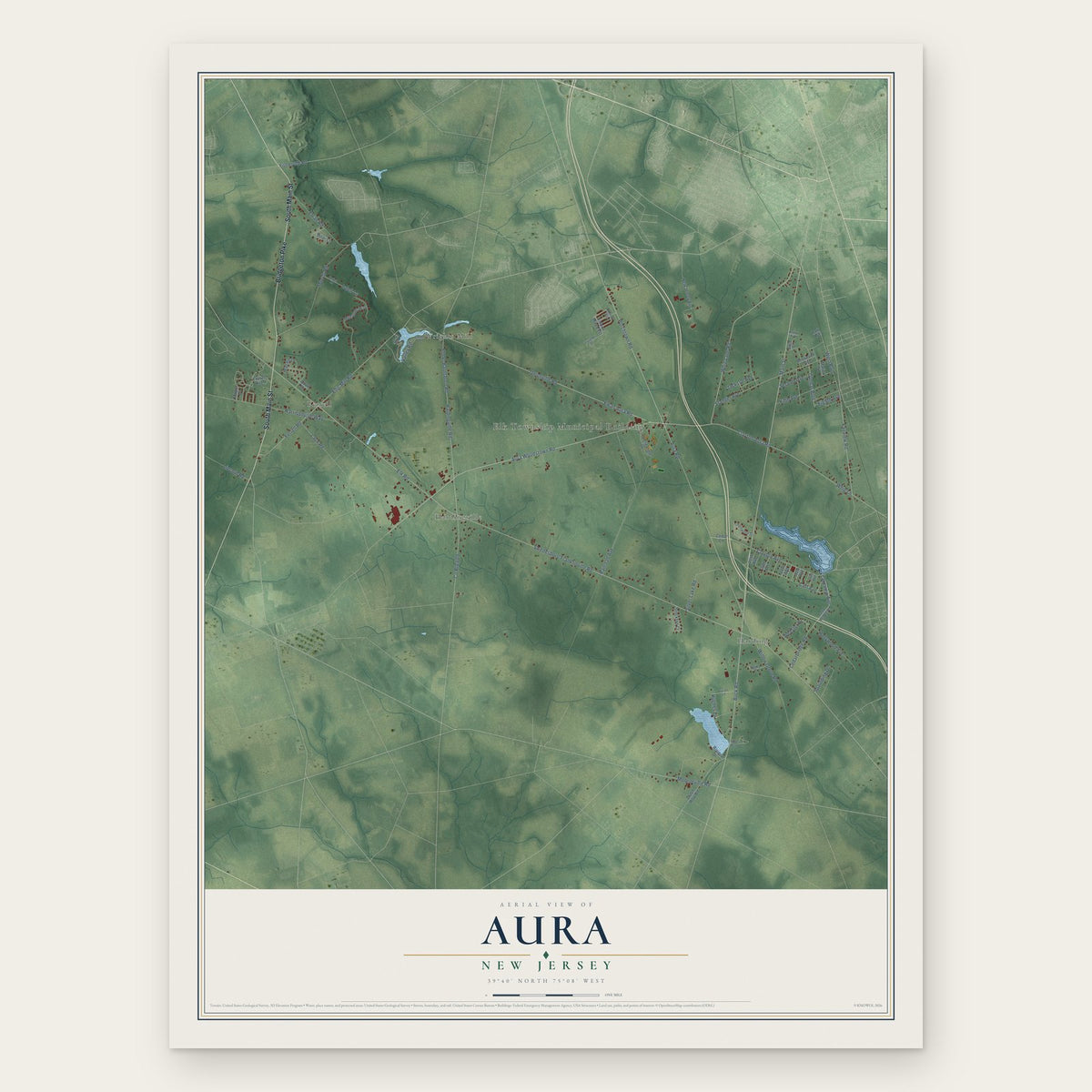 Aura, New Jersey map print, the full design