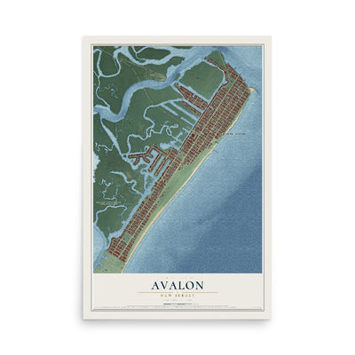 Avalon, New Jersey map print, 12" x 18" Archival Matte Print mockup