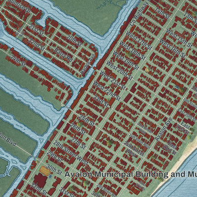 Close-up 1 of the Avalon, New Jersey map artwork