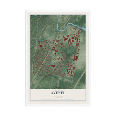 Avenel, New Jersey map print, 12" x 18" W/ White Ayous Wood Frame mockup