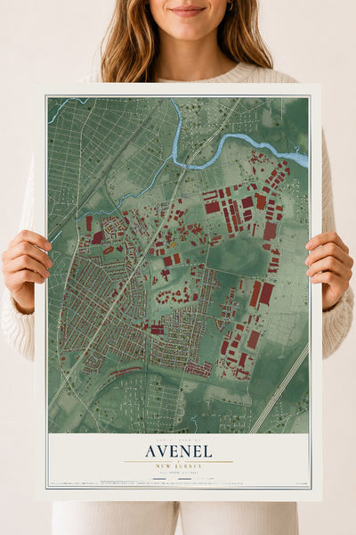 Avenel, New Jersey map print, 18" x 24" Archival Matte Print mockup