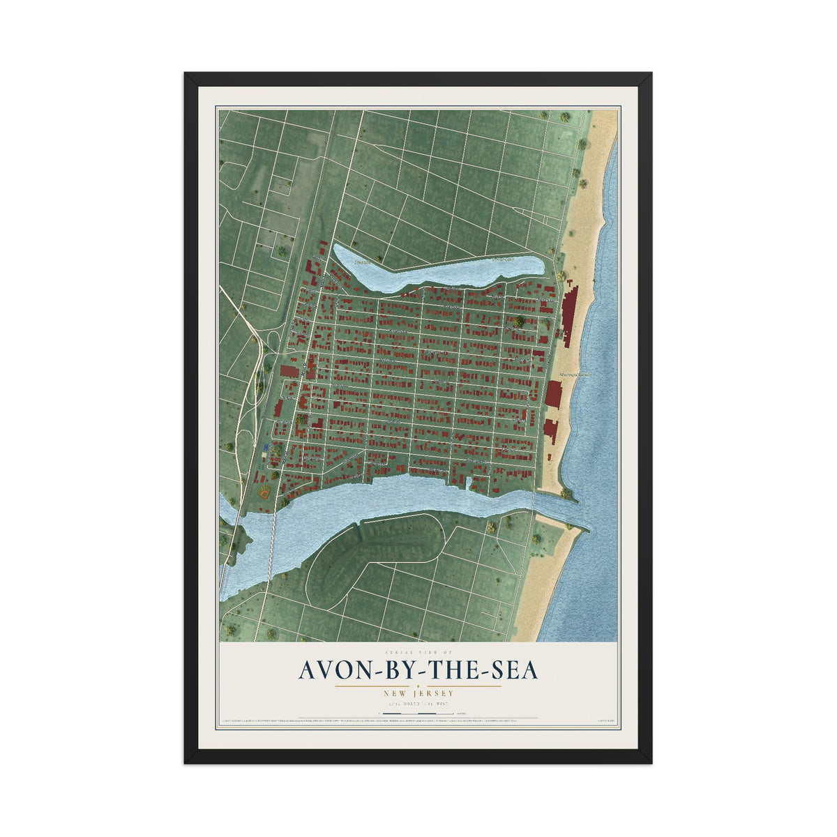 Avon-by-the-Sea, New Jersey map print, 12" x 18" W/ Black Ayous Wood Frame mockup