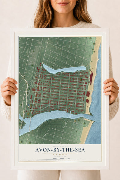 Avon-by-the-Sea, New Jersey map print, 18" x 24" W/ White Ayous Wood Frame mockup