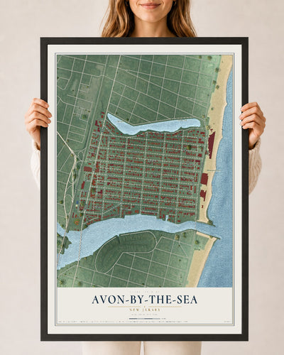Avon-by-the-Sea, New Jersey map print, 24" x 36" W/ Black Ayous Wood Frame mockup