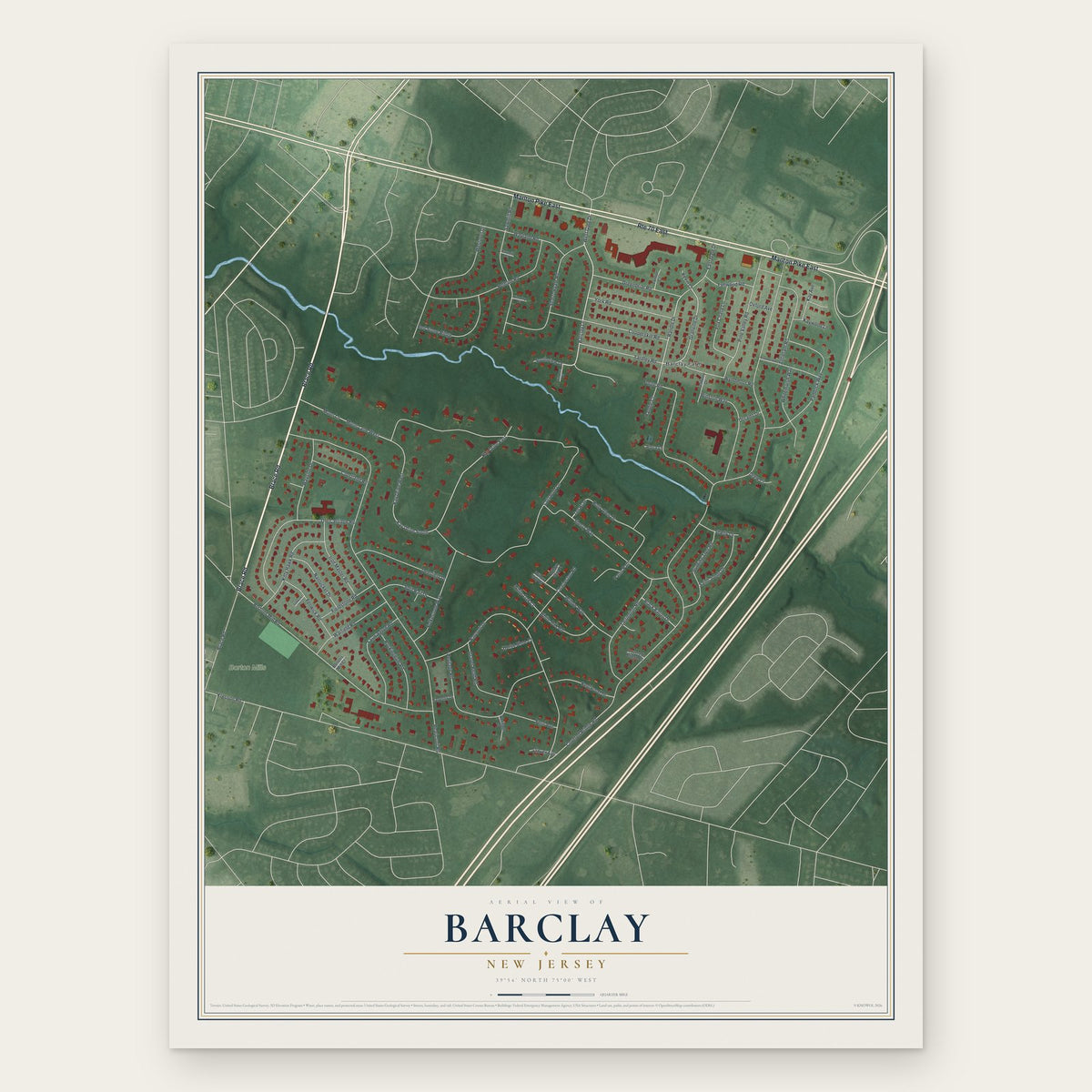 Barclay, New Jersey map print, the full design