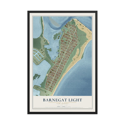 Barnegat Light, New Jersey map print, 12" x 18" W/ Black Ayous Wood Frame mockup